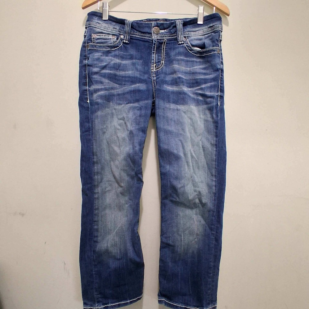 BKE Harper Straight Leg Jeans Medium Wash Contrast Stitch Size 30 Embellished‎